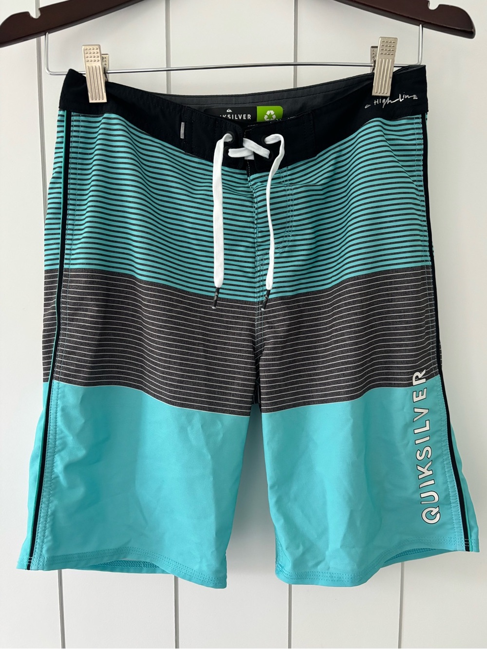 Quiksilver Highline Men’s Turquoise and Black Striped Boardshorts - no liner